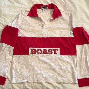 Boast Men's Red and White Rugby Shirt